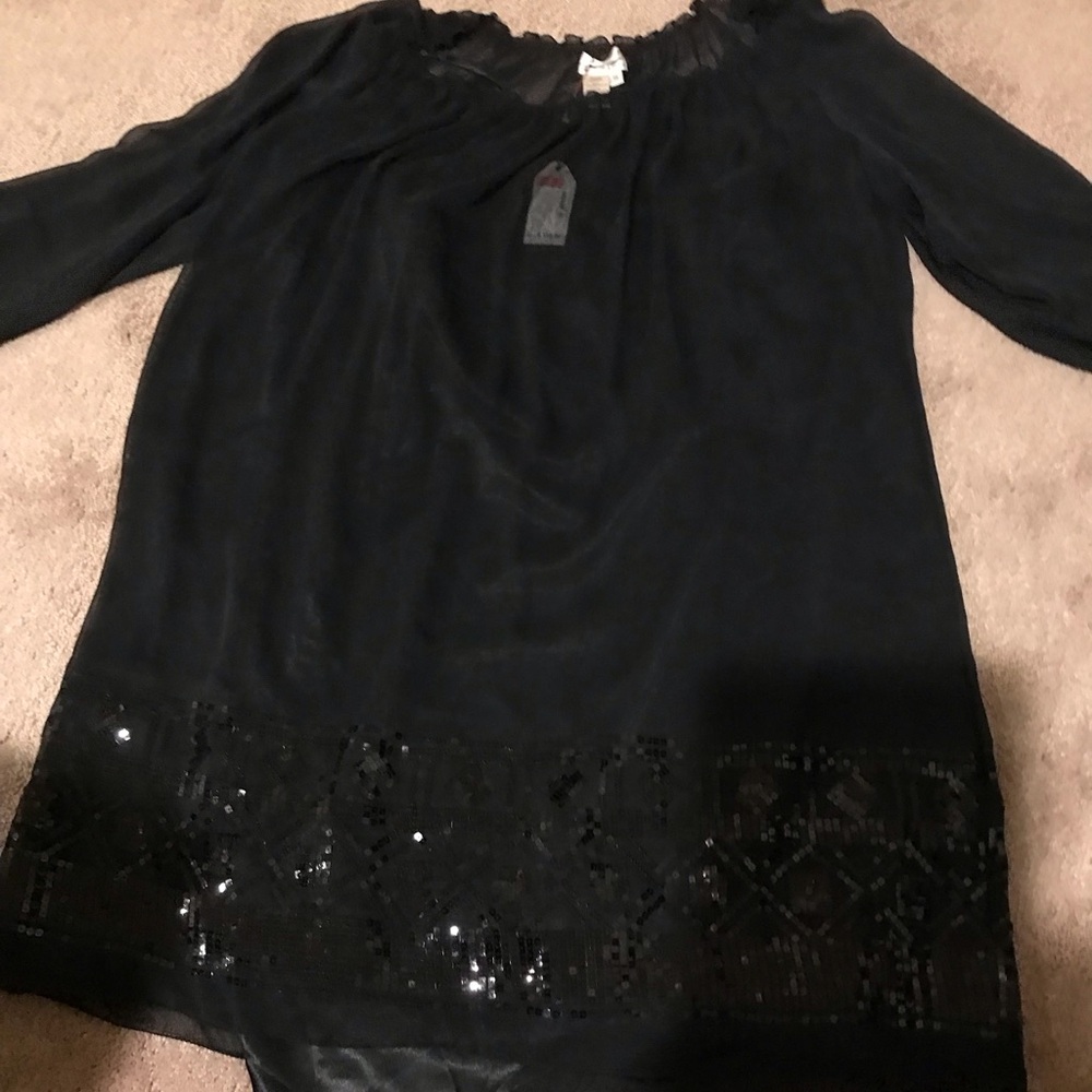 Sheer dress with slip dress attached, sequins at the bottom and on sleeves